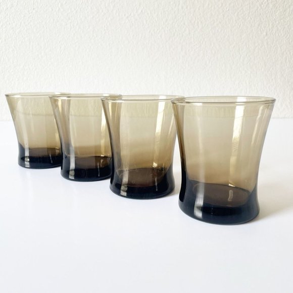 Anchor Hocking Other - Anchor Hocking Linden Whiskey Rocks Glasses Smoke Brown Tumblers Old Fashion Set